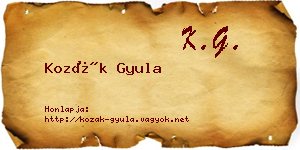 Kozák Gyula névjegykártya